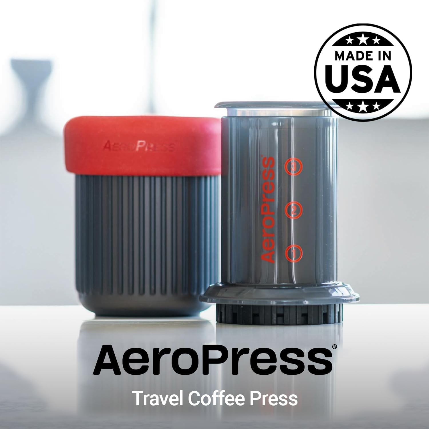 Aeropress Go Portable Coffee Press, 1-3 Cups (350 Filters Included)