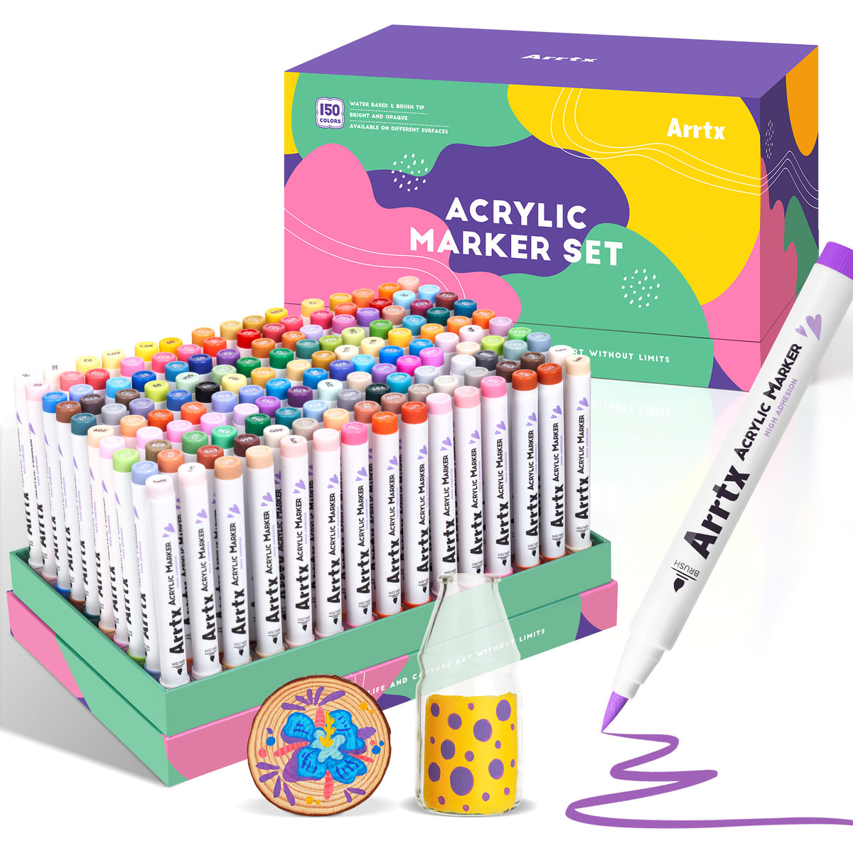 Arrtx 150 Colors Acrylic Markers Brush Tip