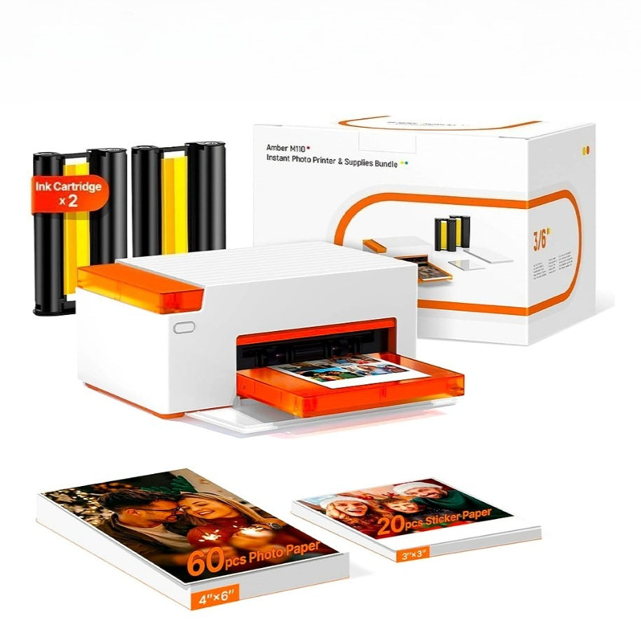 Liene Amber M110 Desktop Photo Printer Bundle | Bluetooth Connect | 80 Sheets Print Paper 2 Cartidges