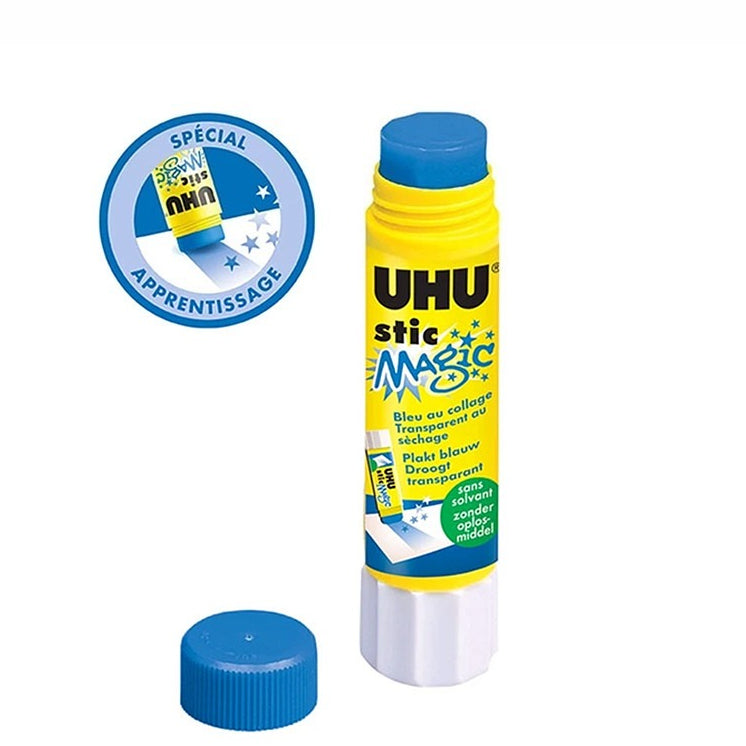 UHU Stic Magic Blue Glue Stick (8.2g/21g) | Dries Clear | Solvent-Free School Glue