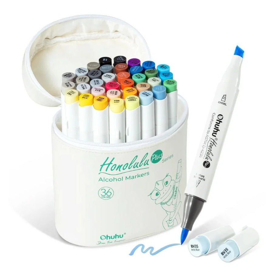 Ohuhu Honolulu Plus Supreme Alcohol Markers 24/36 Colors | Supreme Brush & Chisel Tips
