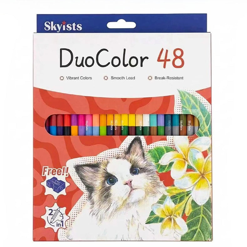 DuoColor 48 Colored Pencils Double Ended by Skyists | High Quality Vibrant Suitable for Children