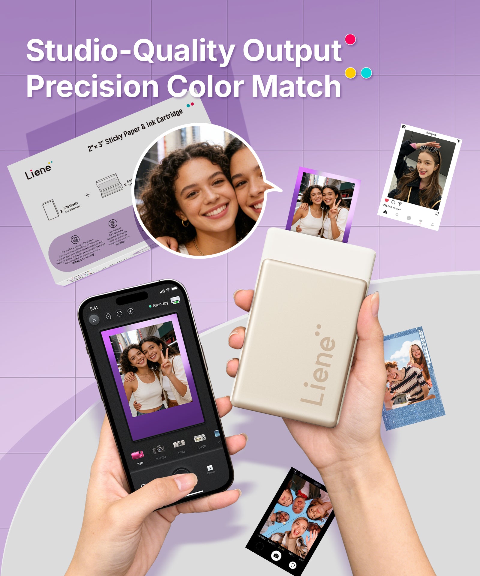Liene Pearl N200 Pro Refill Pack 2x3" Dye-Sublimation Photo Paper 50 Sheets 5 Cartidges