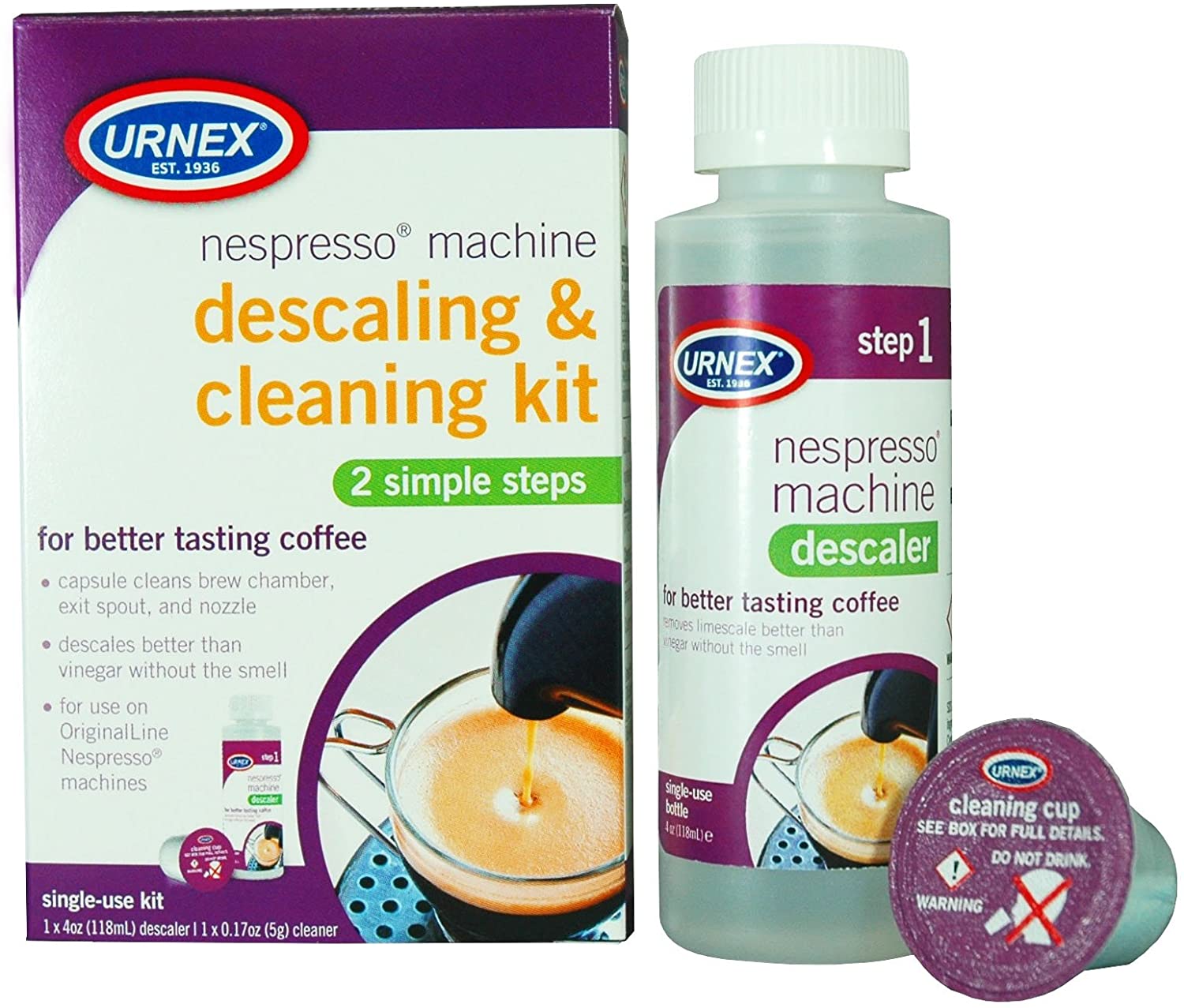 Urnex Nespresso Machine Descaler and Cleaner - 2 Step Cleaning Kit