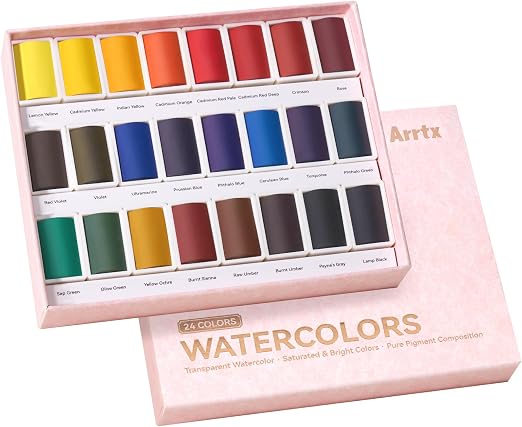 Arrtx 24 Colors Watercolor Set (Rich Pigmented Watercolour Paint Set for Beginners & Artists)
