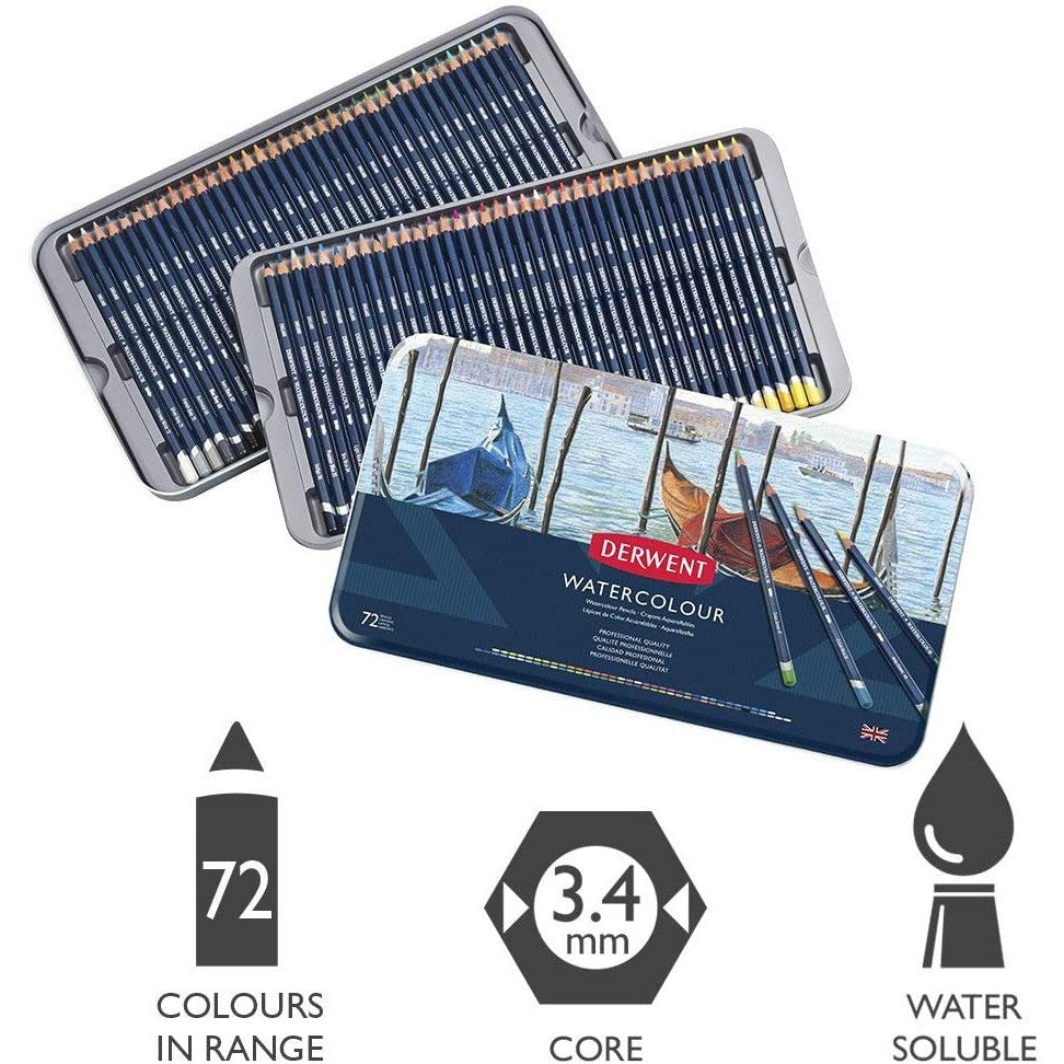 72 Derwent WaterColor Pencils Tin Set Sturdy Precise Professional Beginner Set Colour Pencil Smooth Vers
