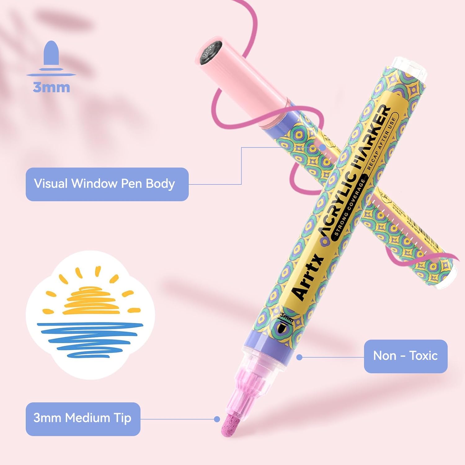 Arrtx 48 Colors Acrylic Paint Markers 3mm Medium Tip