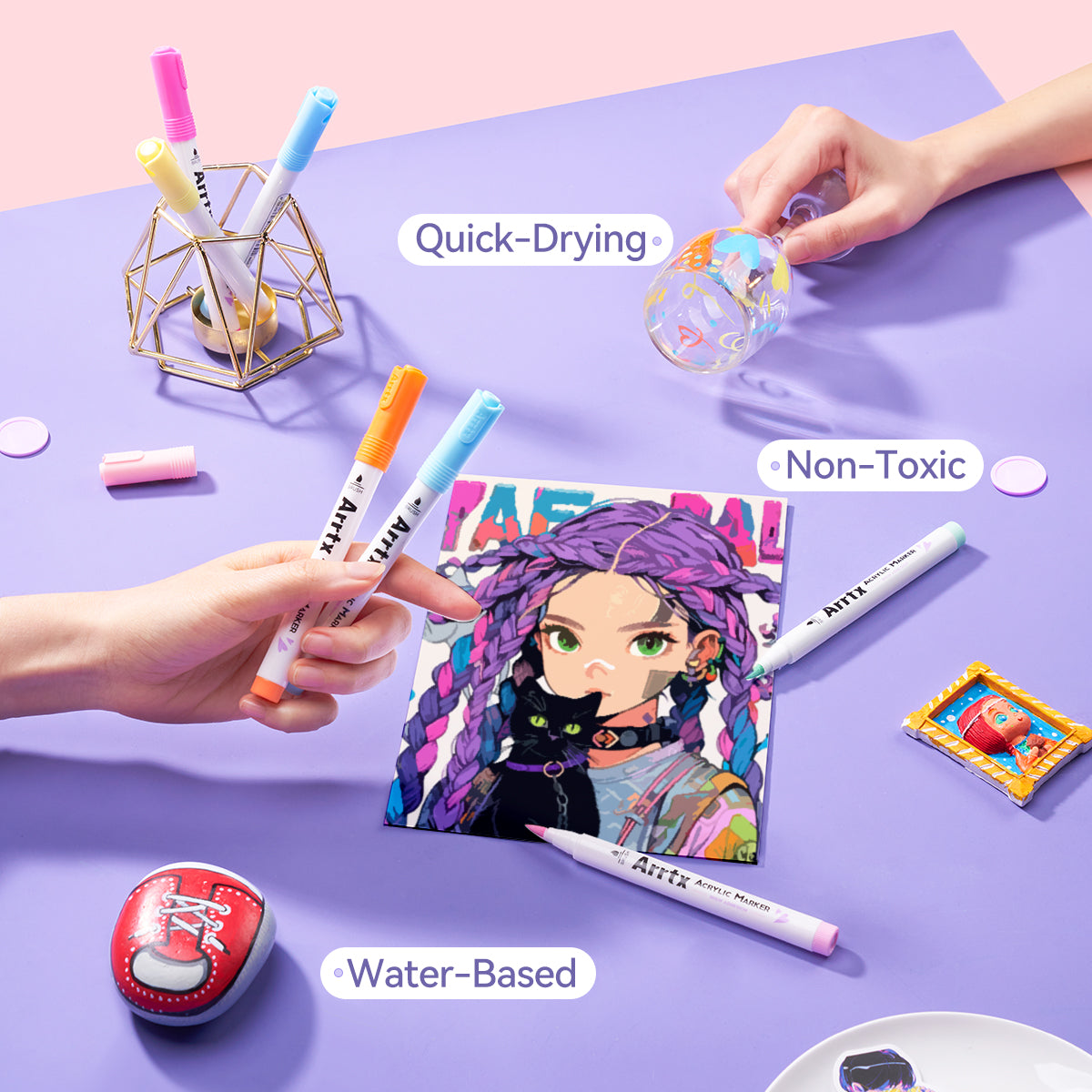 Arrtx 60 Colors Acrylic Marker Brush Tip Set B