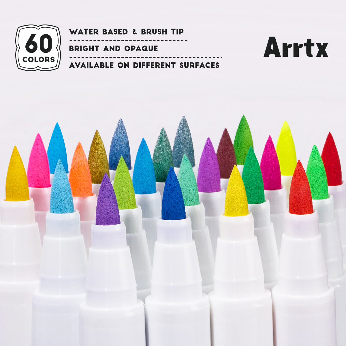 Arrtx 60 Colors Acrylic Marker Brush Tip Set A