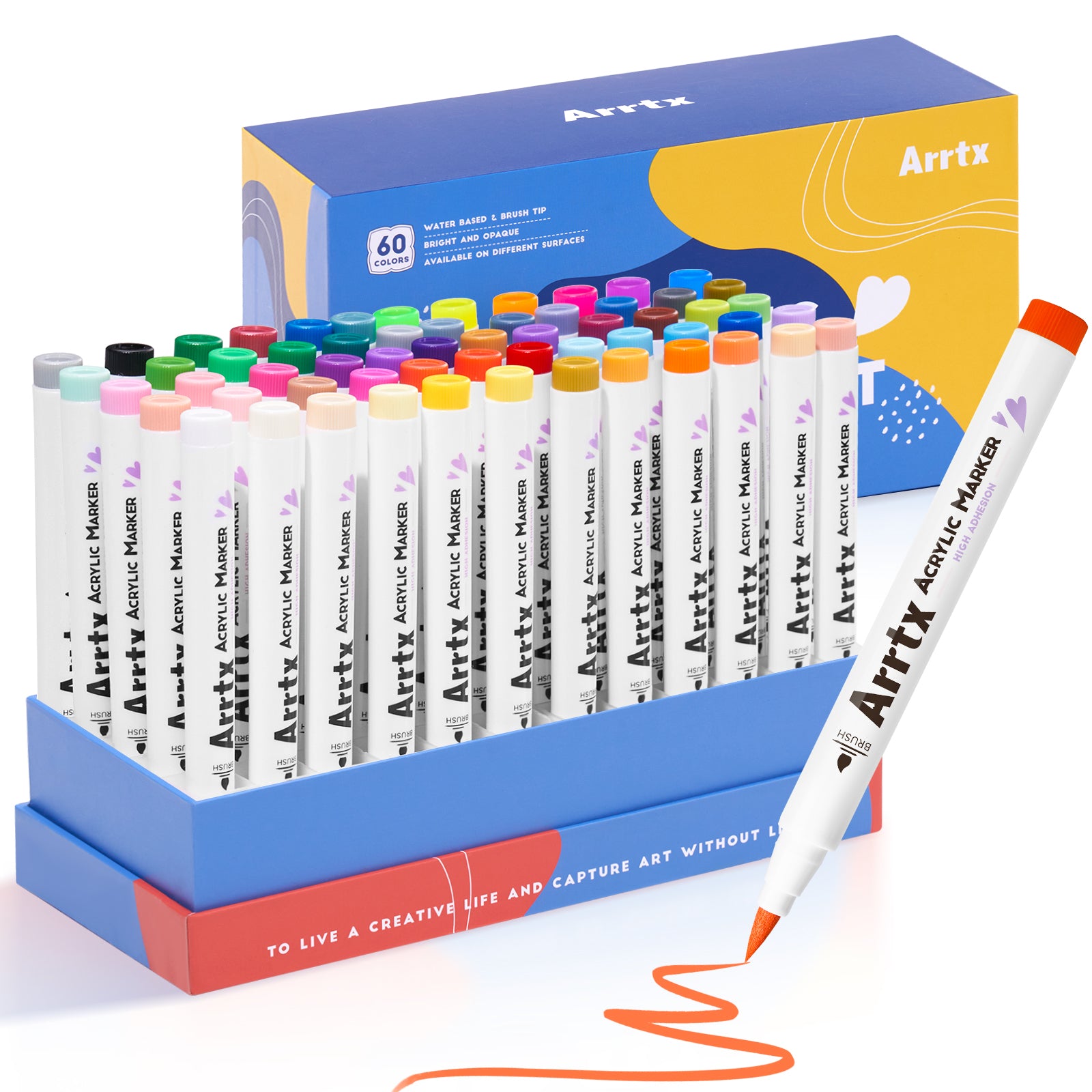 Arrtx 60 Colors Acrylic Marker Brush Tip Set A