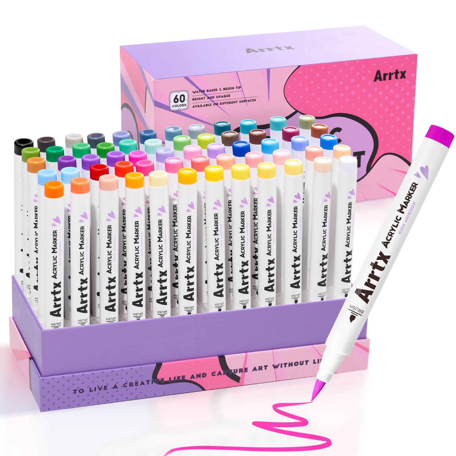 Arrtx 60 Colors Acrylic Marker Brush Tip Set B