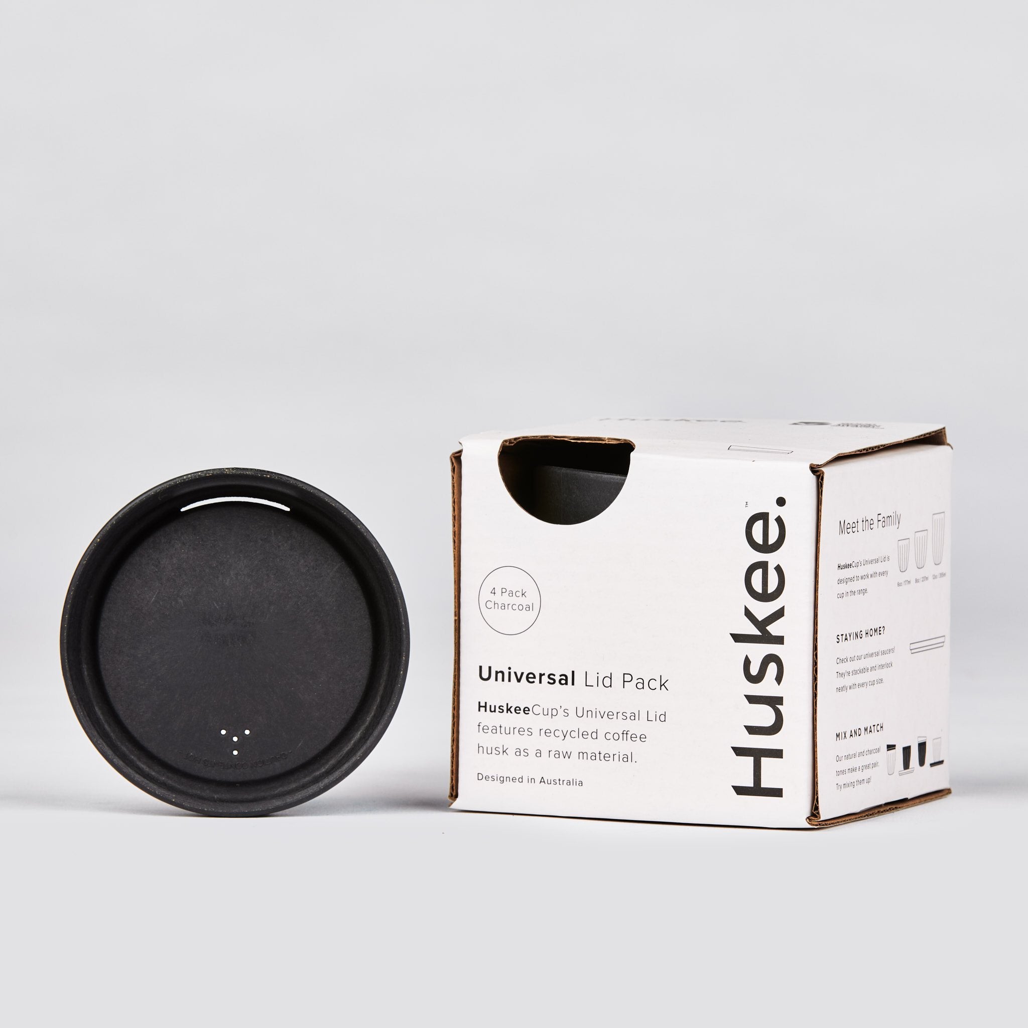 Huskee Coffee Universal Lid Pack of 4 (Charcoal/Natural)