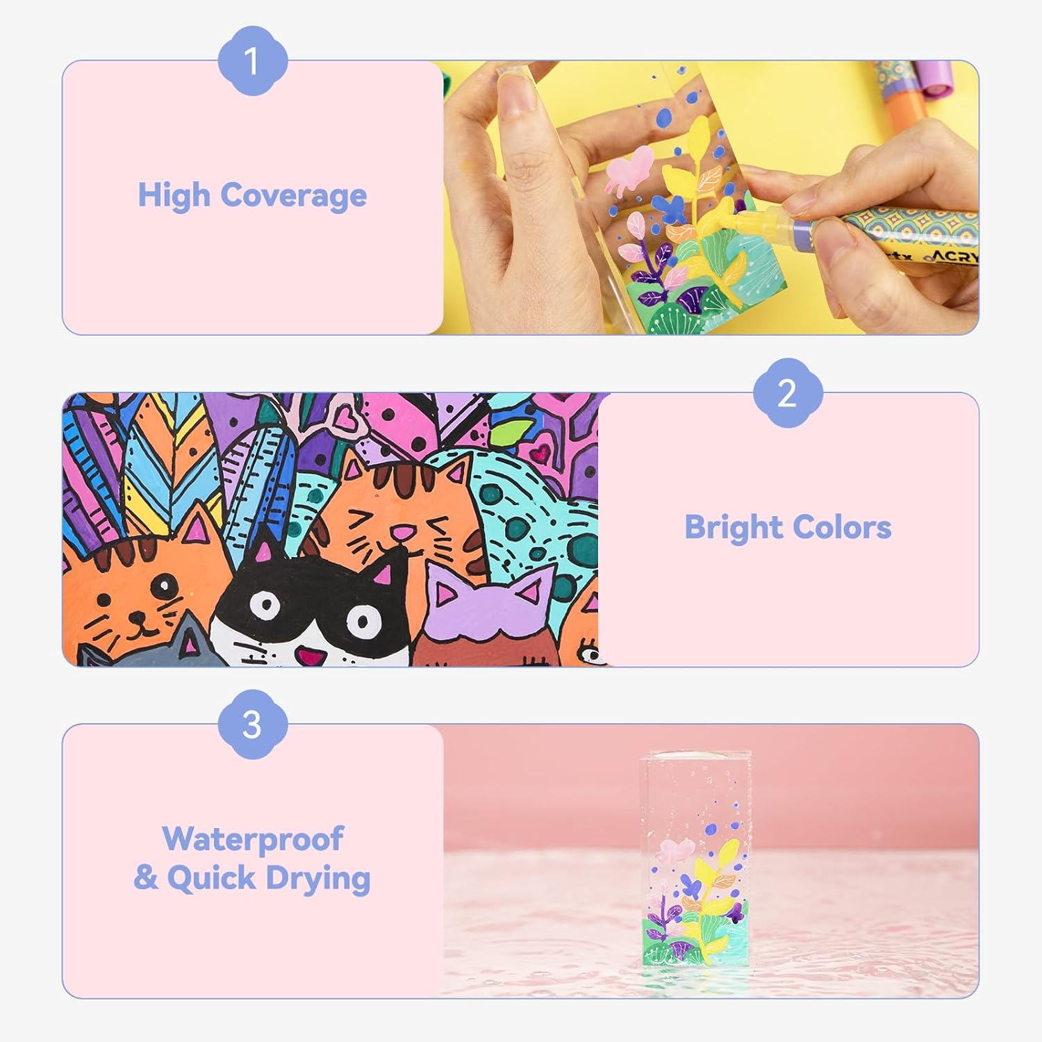 Arrtx 48 Colors Acrylic Paint Markers 3mm Medium Tip