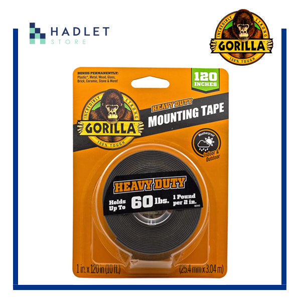 Gorilla Heavy Duty Double Sided Mounting Tape, 1 x 60/120 inches, Black Industrial Strength