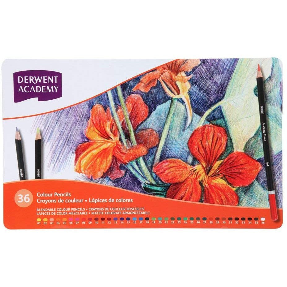 36 Derwent Academy Colored Pencils Metal Box