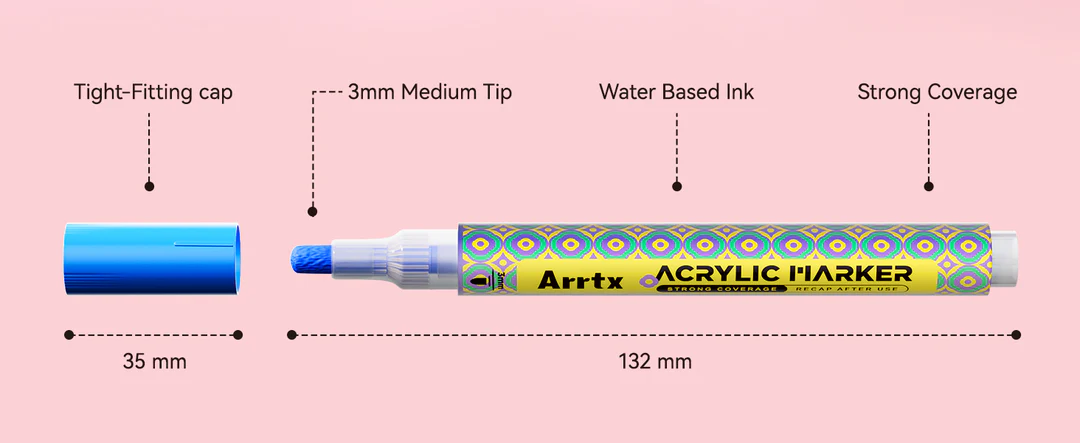 Arrtx 48 Colors Acrylic Paint Markers 3mm Medium Tip