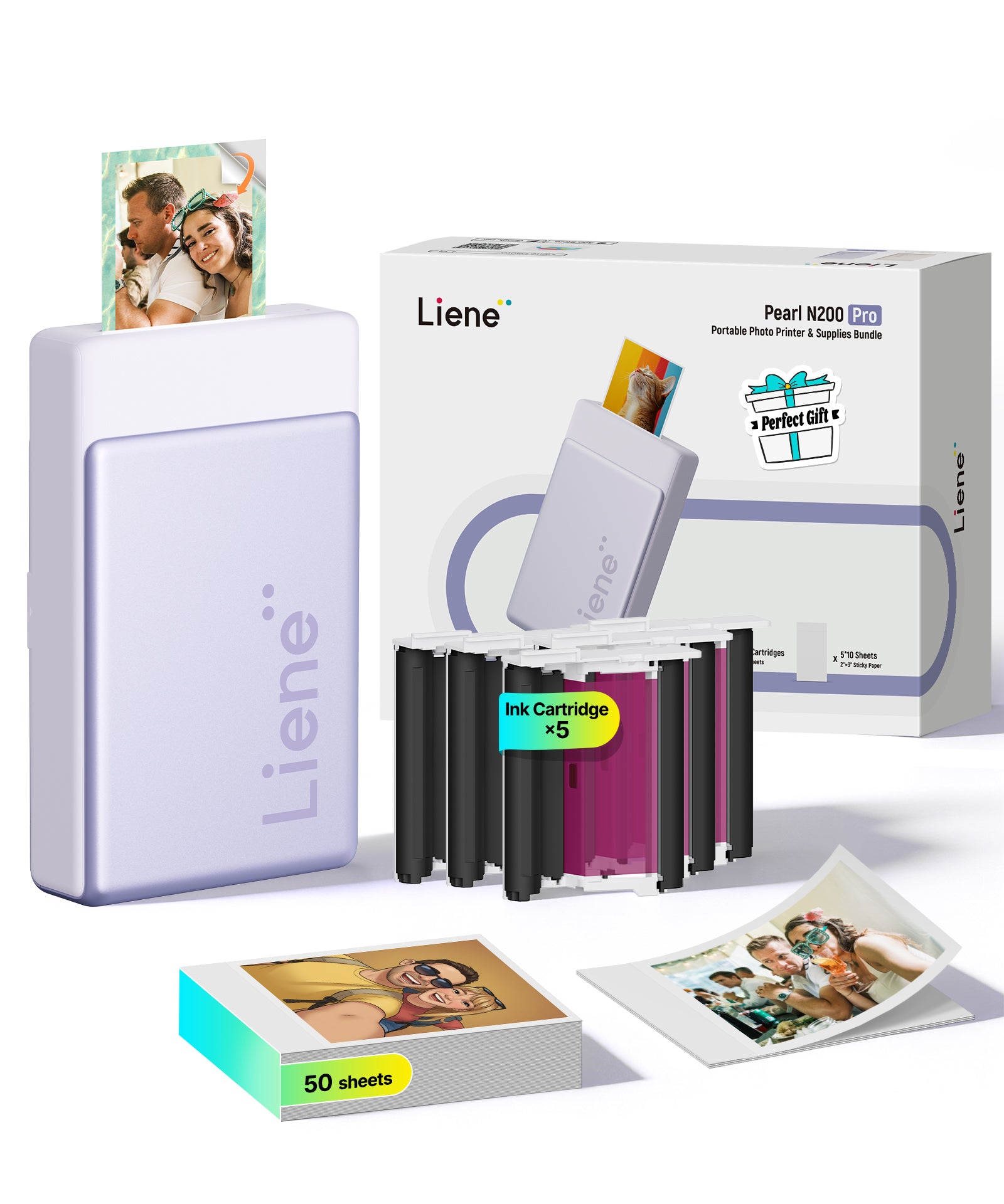 Liene Pearl N200 Pro Portable Photo Printer Purple – 2x3 Inch Bluetooth Sticker Printer 50 Adhesives