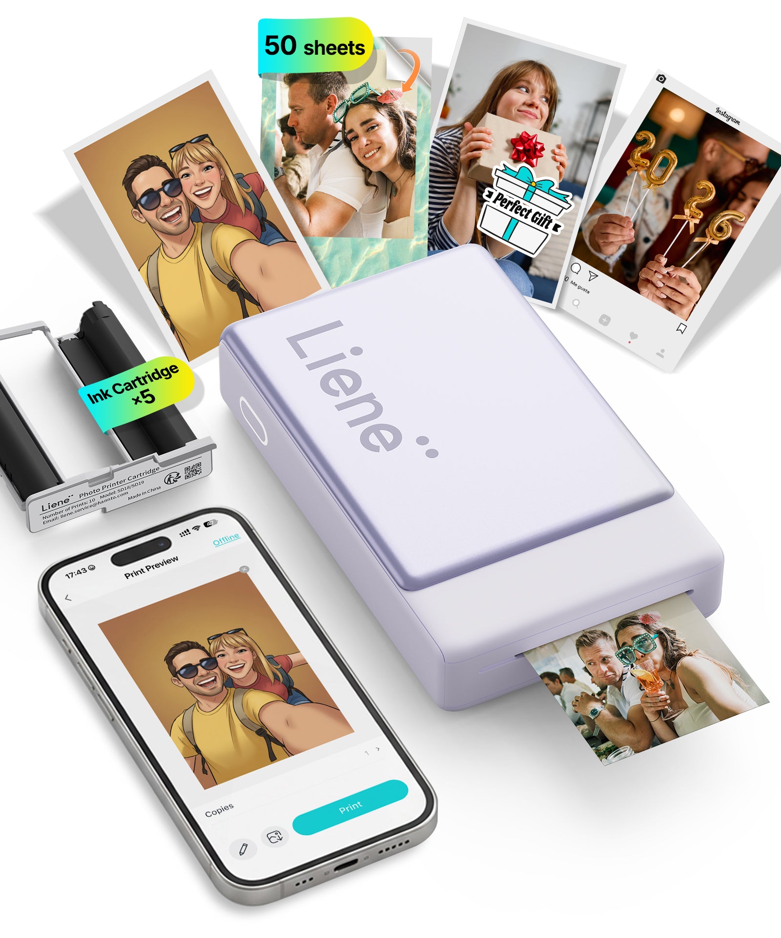 Liene Pearl N200 Pro Portable Photo Printer Purple – 2x3 Inch Bluetooth Sticker Printer 50 Adhesives