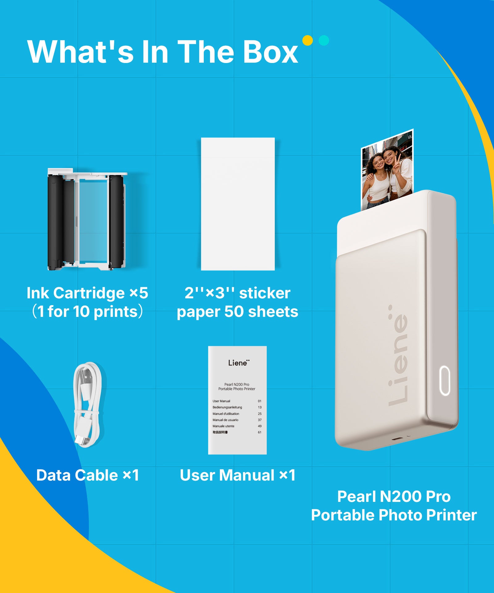 Liene Pearl N200 Pro Portable Photo Printer Gold – 2x3 Inch Bluetooth Sticker Printer 50 Adhesives