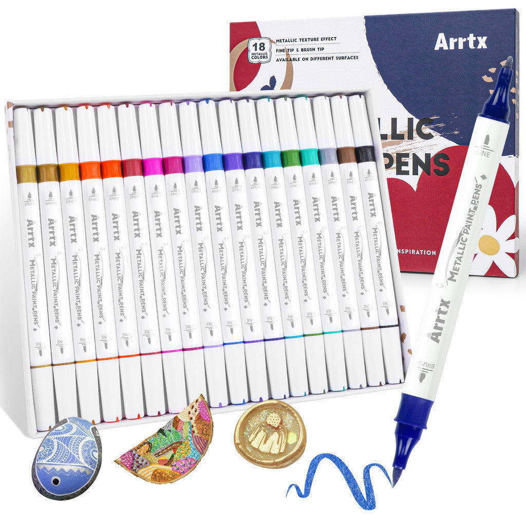 Arrtx 18 Metallic Colors Acrylic Marker Soft Brush Tip