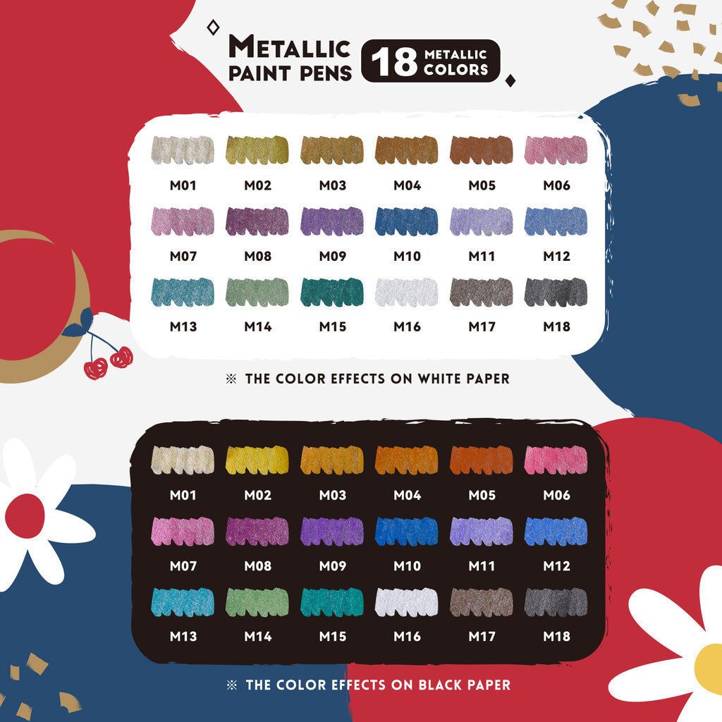 Arrtx 18 Metallic Colors Acrylic Marker Soft Brush Tip