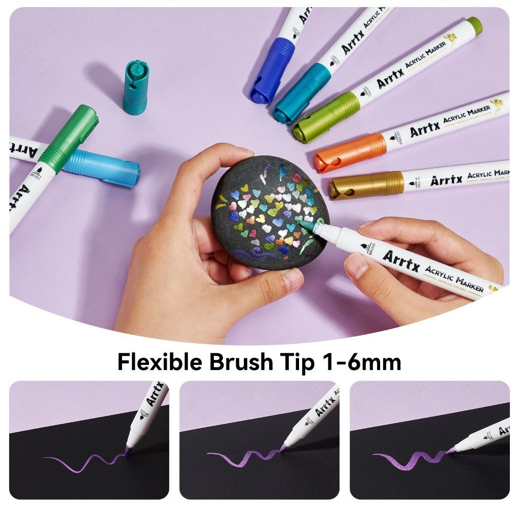 Arrtx 30F Colors Acrylic Brush Paint Pens Metallic Colors
