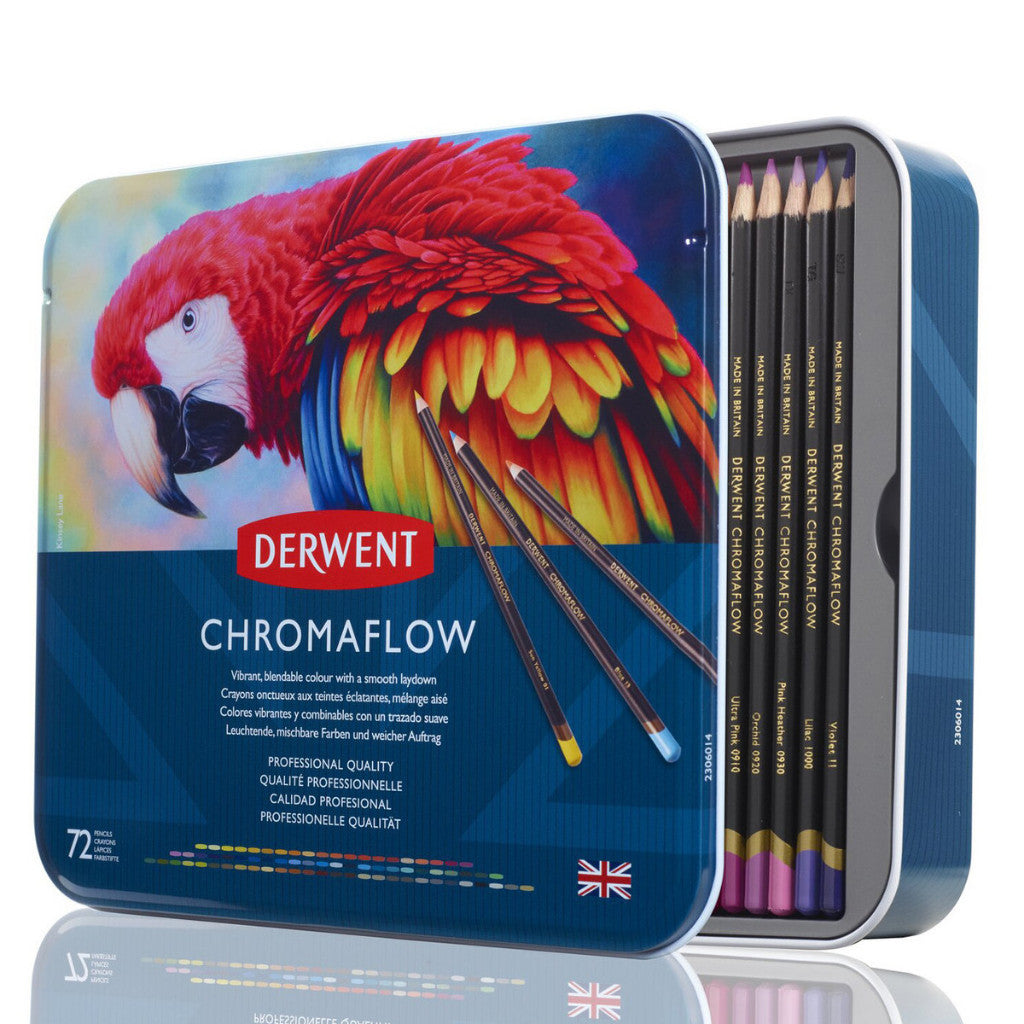 Derwent Chromaflow Colour Pencils Tin (72 Colours) – Soft Core, Highly Pigmented