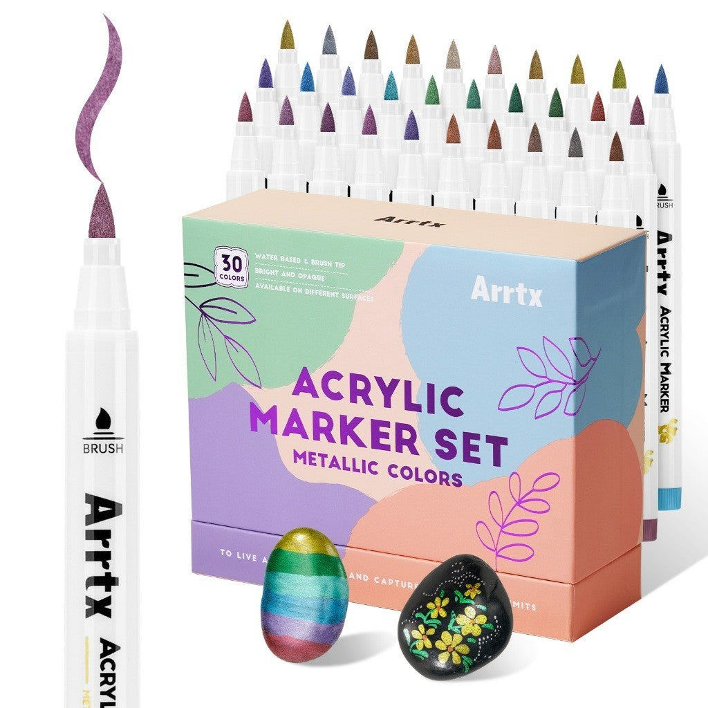 Arrtx 30F Colors Acrylic Brush Paint Pens Metallic Colors