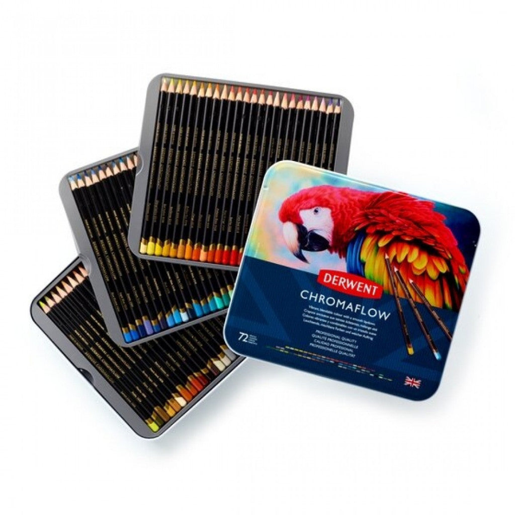 Derwent Chromaflow Colour Pencils Tin (72 Colours) – Soft Core, Highly Pigmented