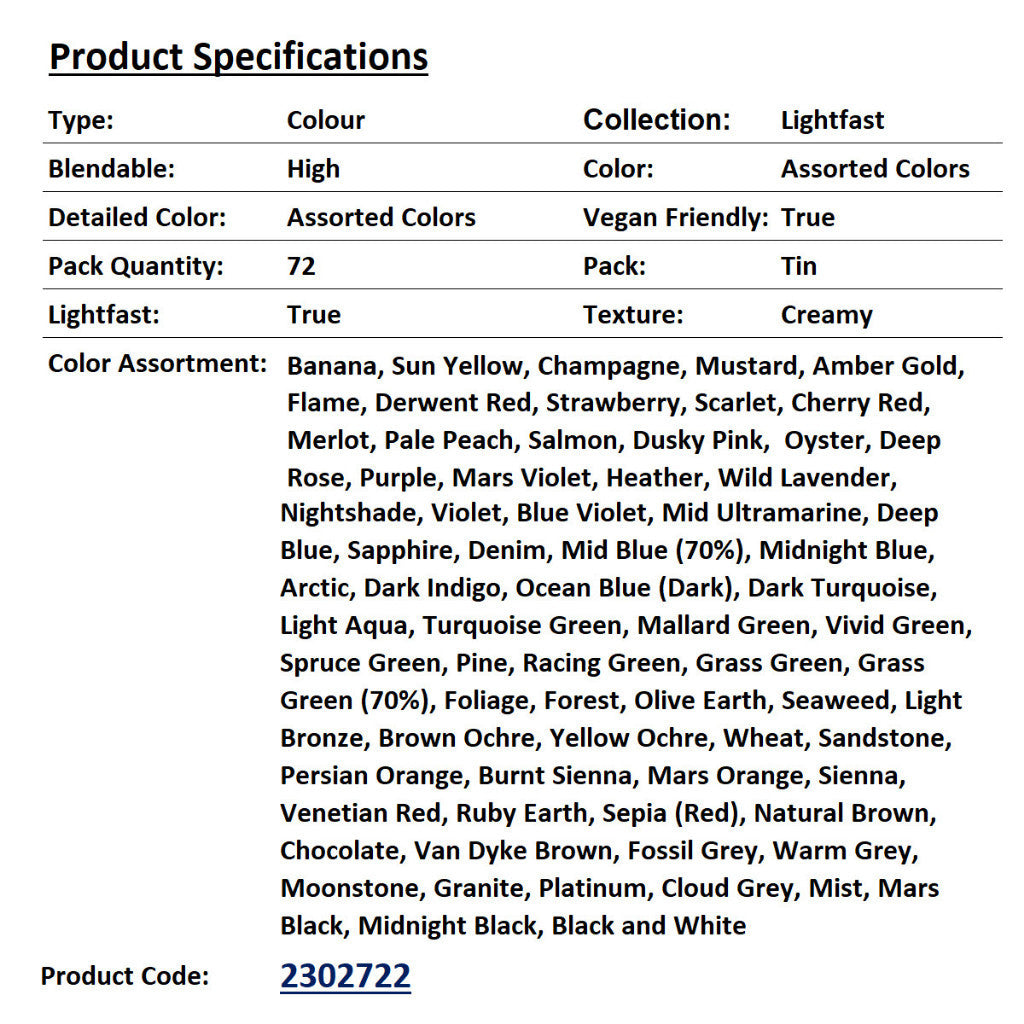 Derwent Lightfast Colour Pencils Tin (72 Colours) – Professional Artist Grade