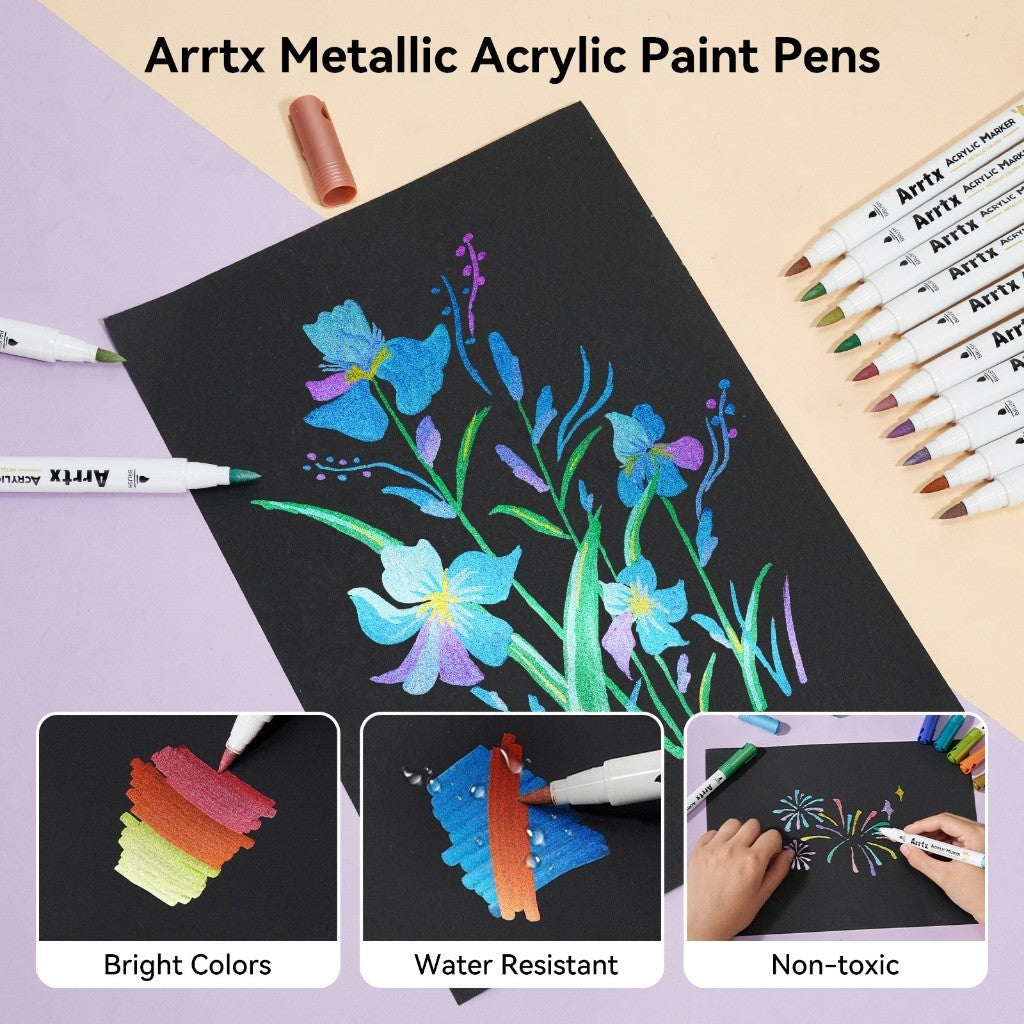 Arrtx 30F Colors Acrylic Brush Paint Pens Metallic Colors