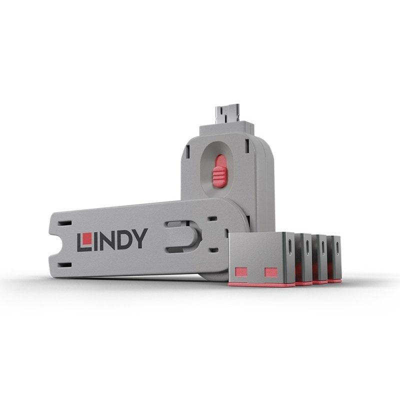 Lindy USB-A Port Blockers | Colour-Coded Lock & Key Sets | Blue Pink Green Orange White