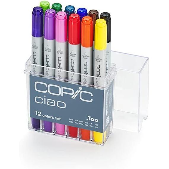 Copic Ciao 12pcs Marker Set Alcohol Brush Dual Tip Refillable Art Markers