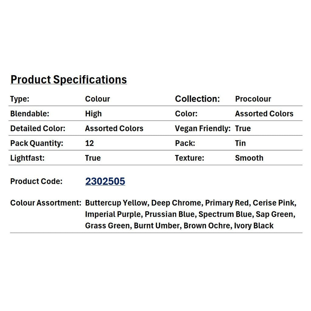 Derwent Procolour Colour Pencils Tin (12 Colours) – Smooth Oil-Like Laydown