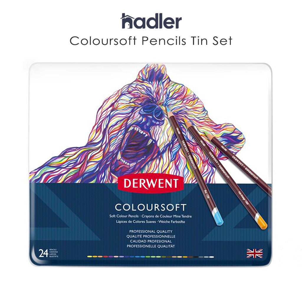 Derwent Coloursoft Colour Pencils Tin (24 Colours) – Bold Vibrant Pigments Beginner Set
