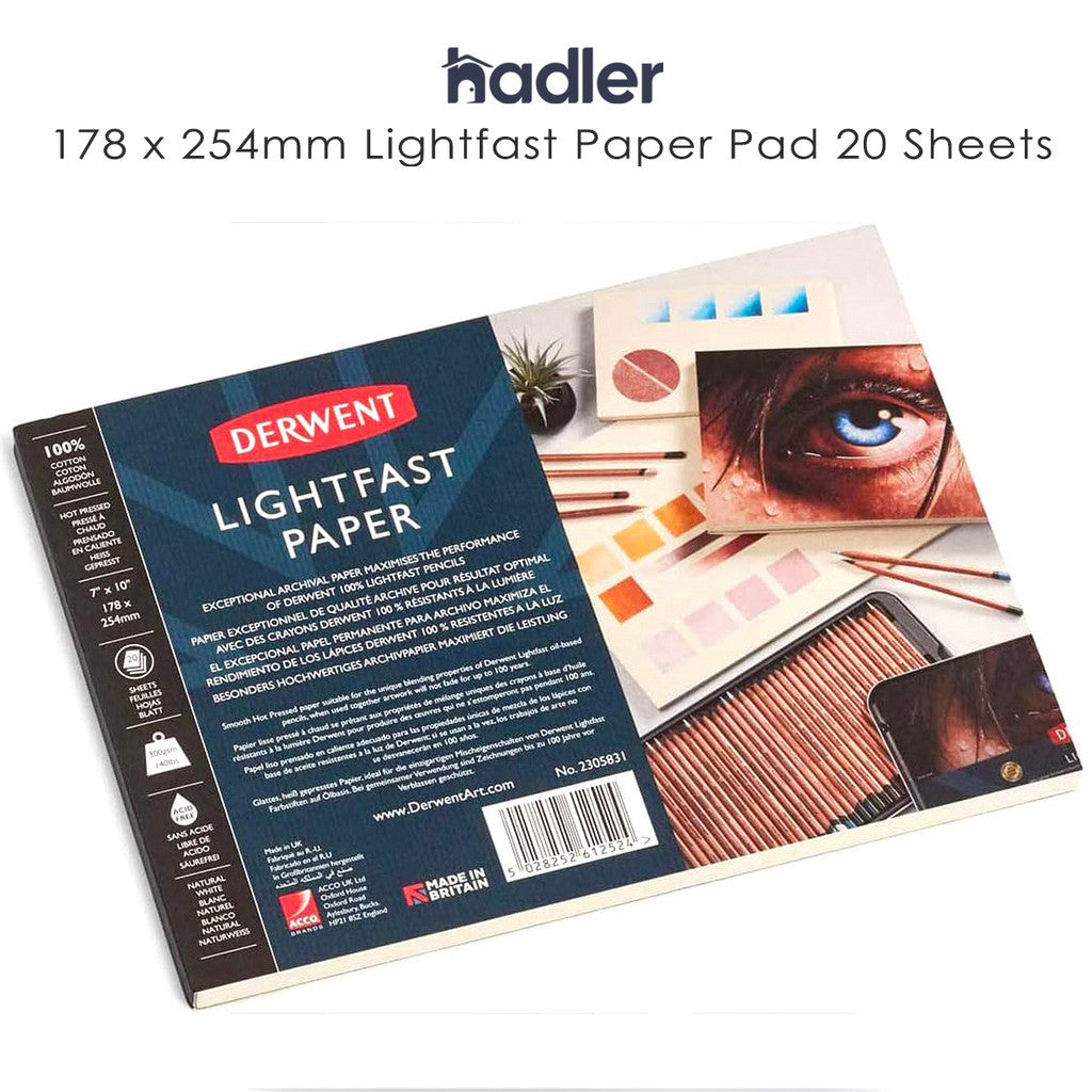 Derwent Lightfast Pad 300gsm (7” x 10”) Hot Press – 100% Cotton Archival Paper
