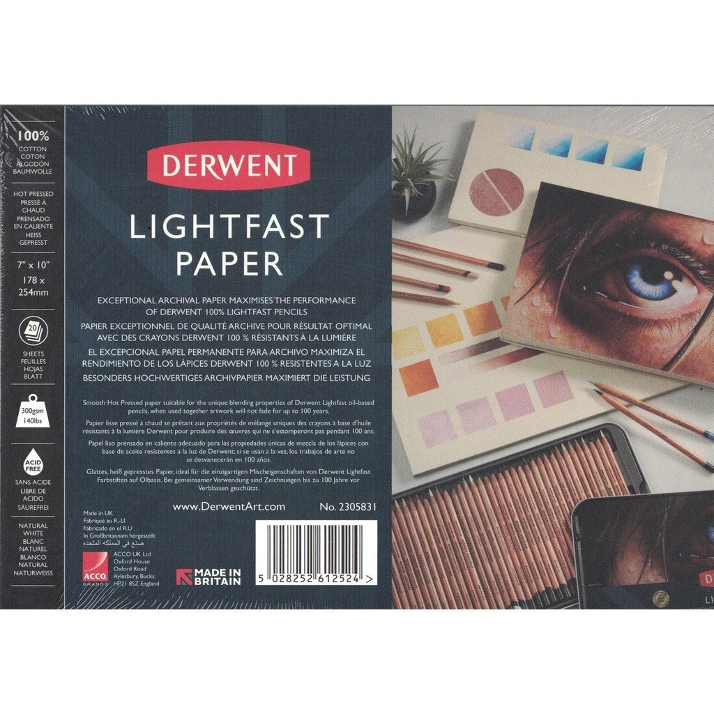 Derwent Lightfast Pad 300gsm (7” x 10”) Hot Press – 100% Cotton Archival Paper