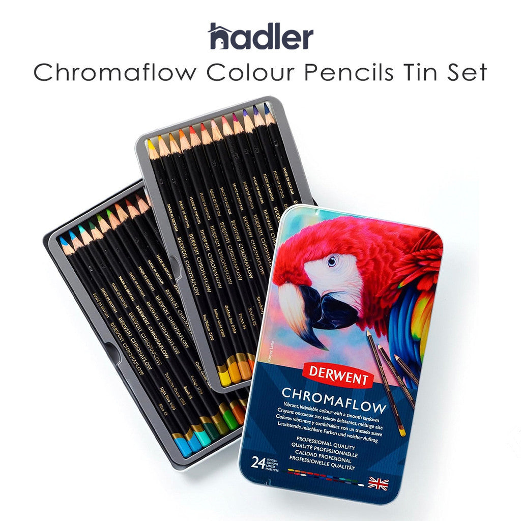 Derwent Chromaflow Colour Pencils Tin (24 Colours) – Vibrant Wax-Based Pencils
