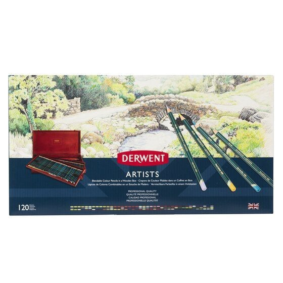 Derwent Premium Artists Colour Pencils Wooden Box (120 Colours) Wax-Based, Layering & Blending