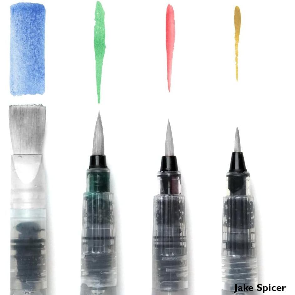 Derwent Push Button Waterbrush Set 4pc Assorted Tips - Portable Easy to Carry Lightweight