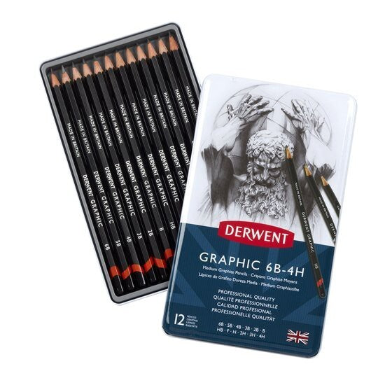 Derwent Graphic Medium Pencil Set 12pc 6B to 4H - Drawing & Sketching Versatile Set