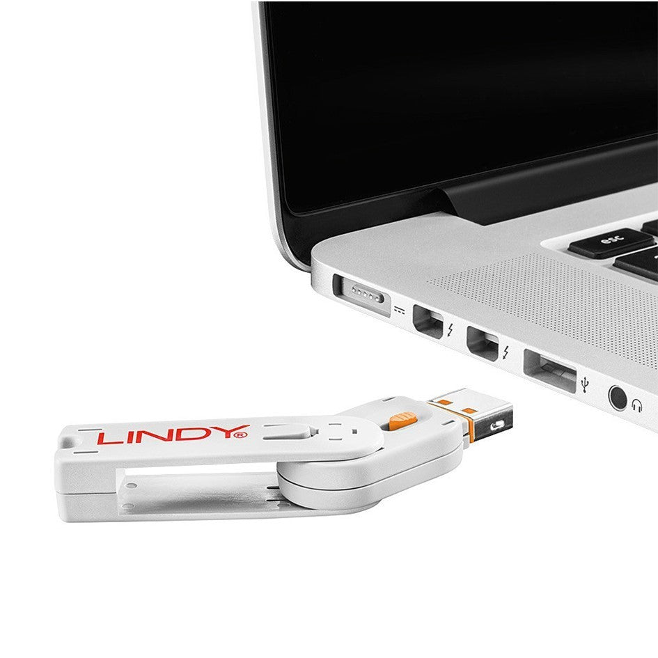 Lindy USB A Port Blocker Orange 40453 (4 Pack + 1 Key) USB Security Lock