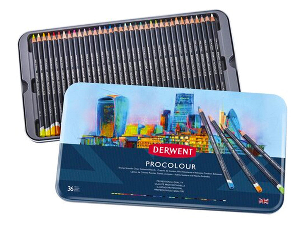 Derwent Procolour Colour Pencils Tin (36 Colours) – Smooth Oil-Like Laydown