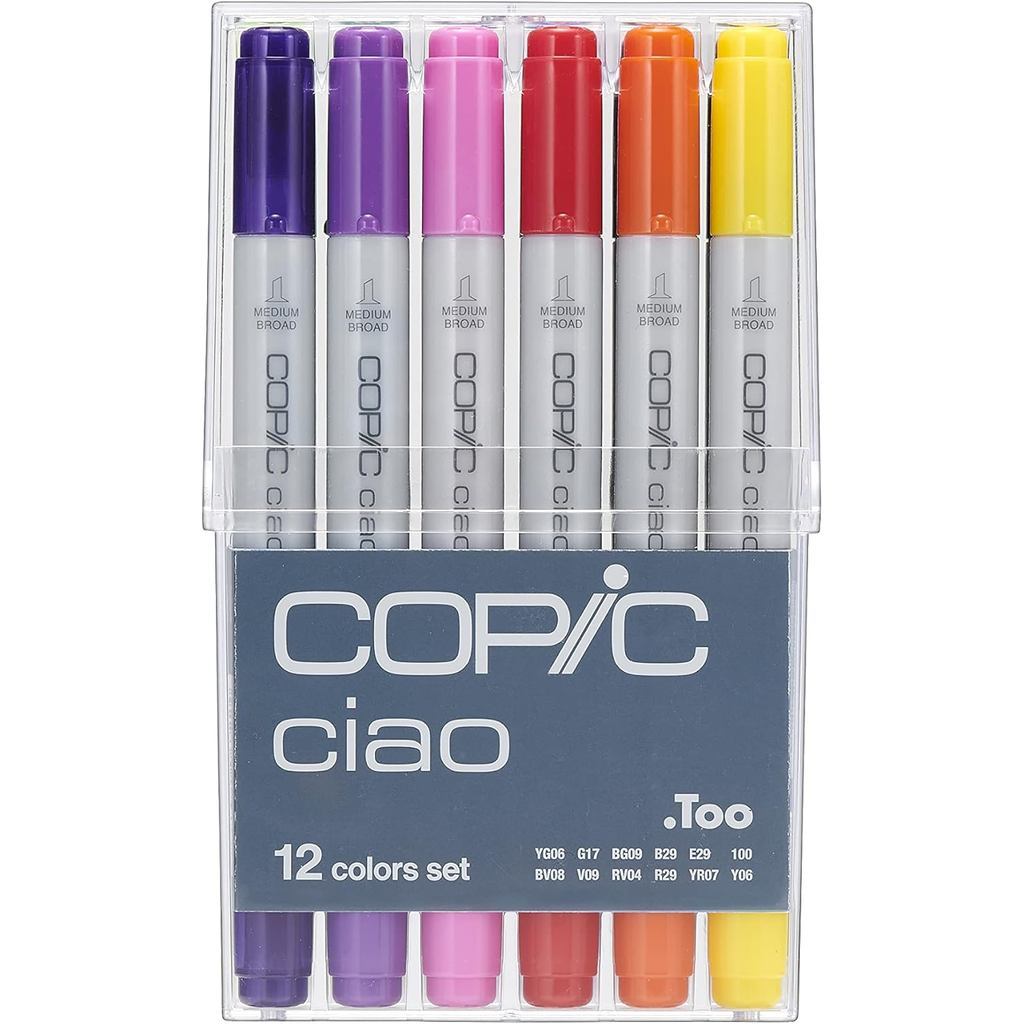 Copic Ciao 12pcs Marker Set Alcohol Brush Dual Tip Refillable Art Markers