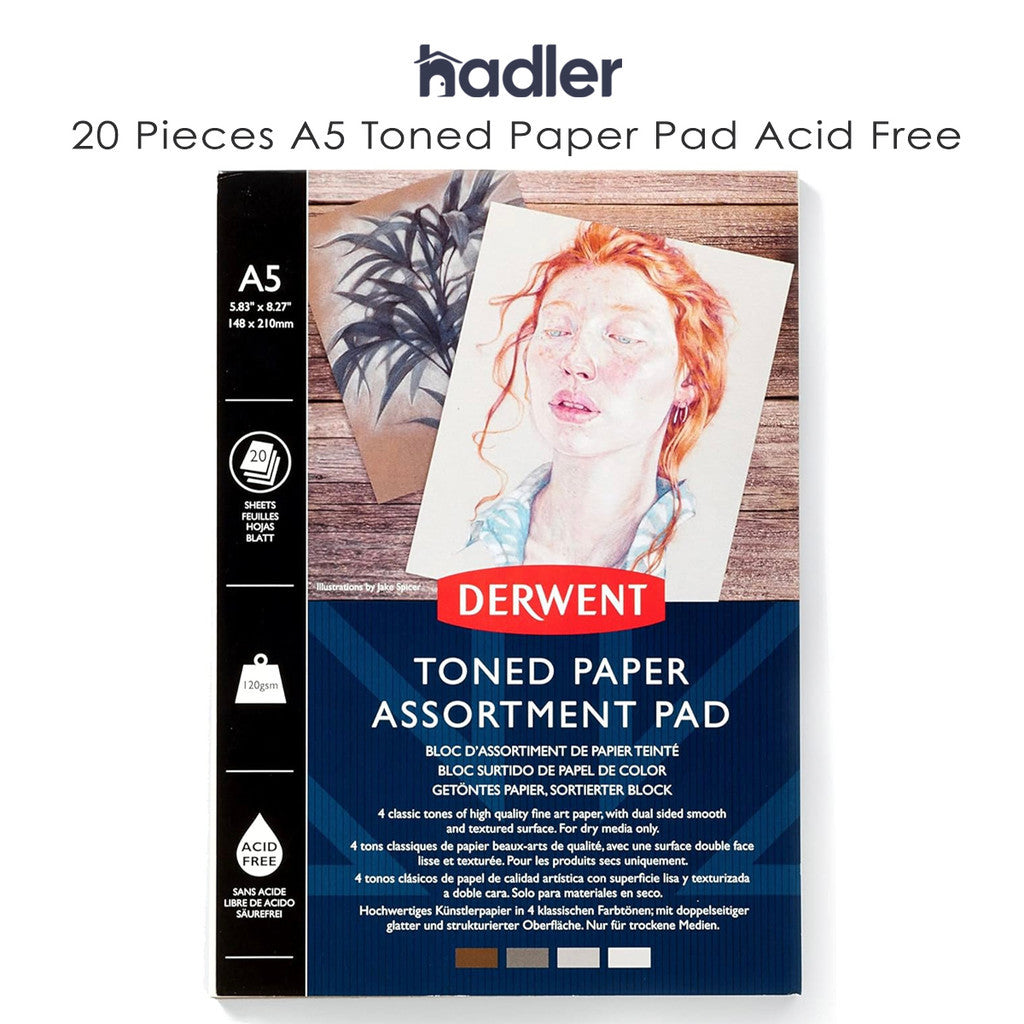 Derwent Toned Paper Pad A4 120gsm 20 Sheets - 4 Mid-Tone Colour Papers
