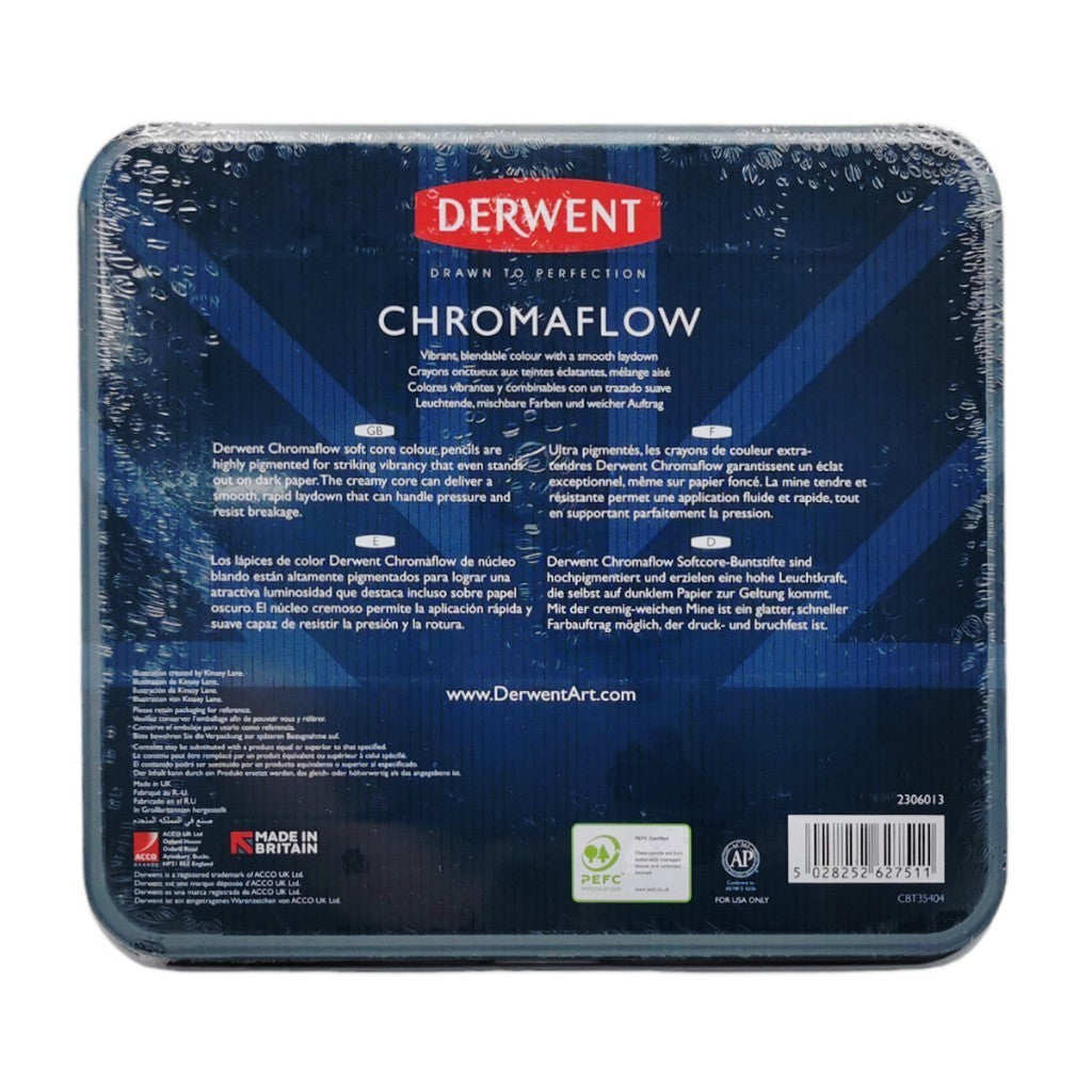 Derwent Chromaflow Colour Pencils Tin (48 Colours) Soft Core Highly Pigmented
