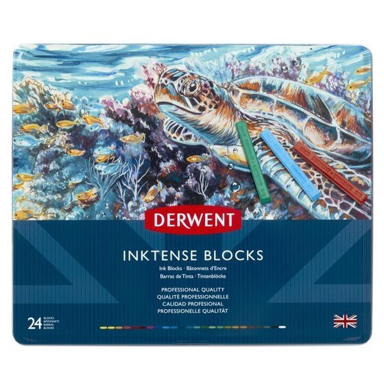 Derwent Inktense Blocks Tin (24 Colours) – Water-Soluble Ink Blocks Easy to Use