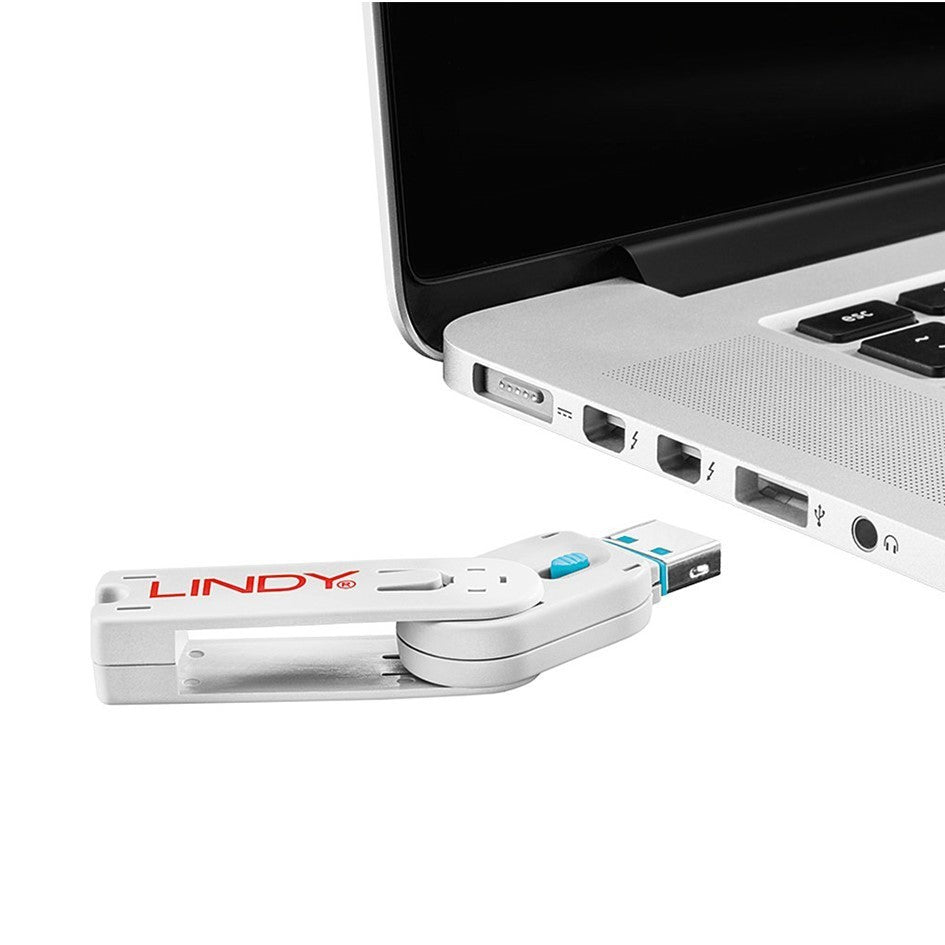 Lindy USB A Port Blocker Blue 40452 (4 Pack + 1 Key) USB Security Lock System