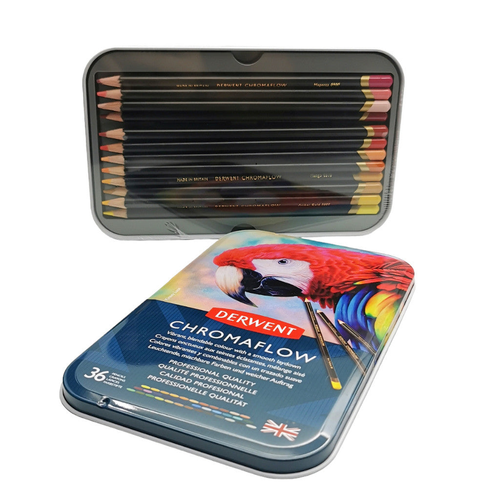 Derwent Chromaflow Colour Pencils Tin (36 Colours) – Soft Core Highly Pigmented