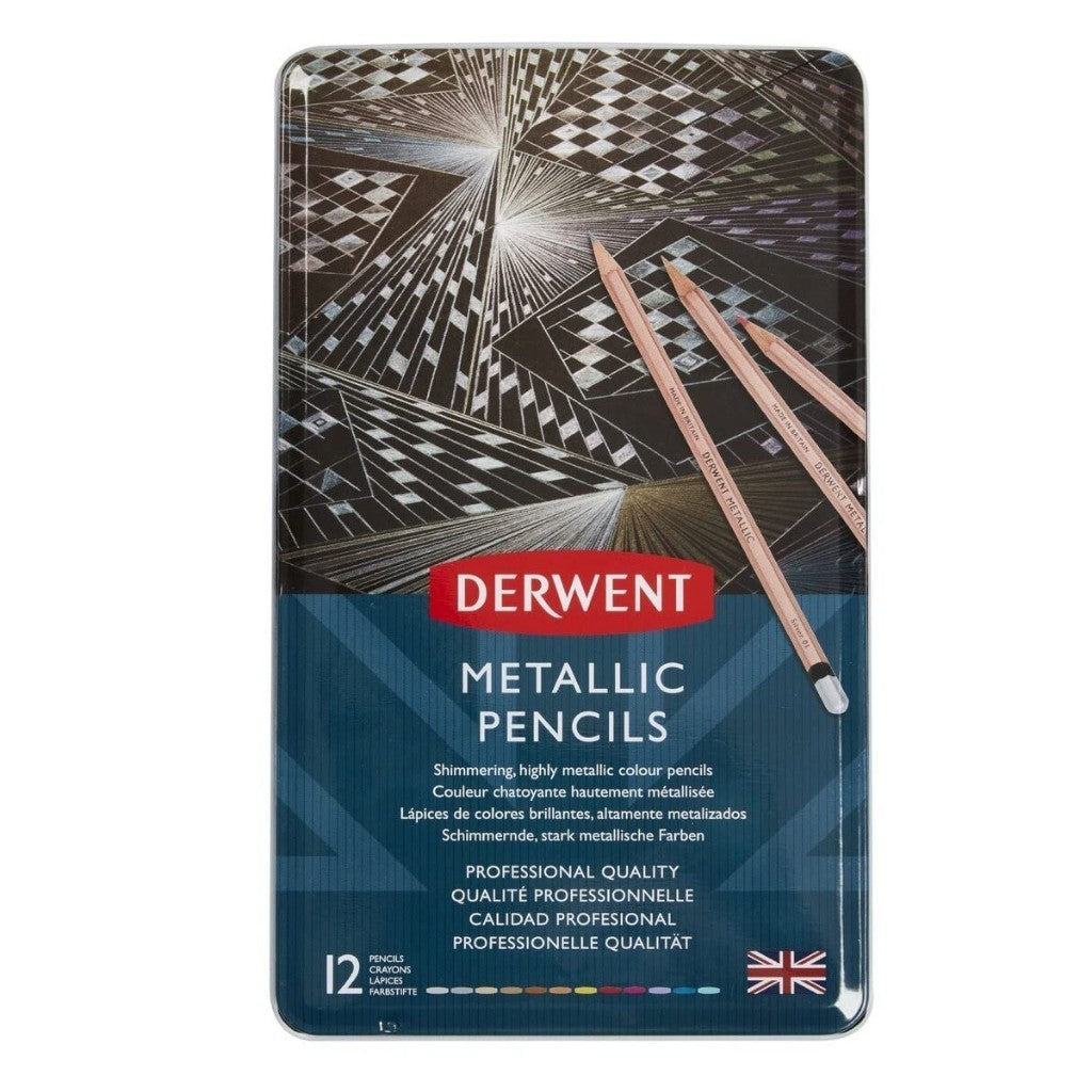 Derwent Metallic Pencils (12 Piece) Tin Set Shimmering Artist Pencils